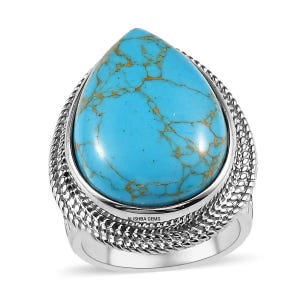 Handmade Teardrop Cabochon Turquoise Ring: 925 Sterling Silver