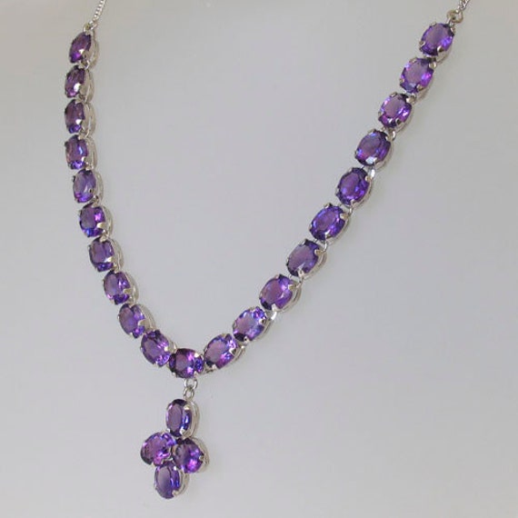 Amethyst Silver Necklace Set Natural Faceted Amethyst Necklace