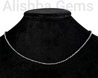 18K White Gold Black Diamond Beaded Necklace - 18 inch