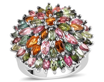 Großer Multi-Turmalin-Ring: Handgefertigter Edelstein-Ring aus 925er Sterlingsilber