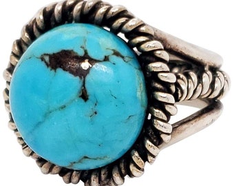 Turquoise Ring, Natural Turquoise Ring, 92.5 Sterling Silver Ring, Cabochon Turquoise Ring, Handmade Sterling Silver and Turquoise Ring