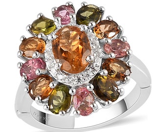 Multi Turmalin Ring: 925 Sterling Silber Edelstein Ring