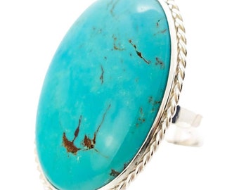 Large Turquoise Natural Persian Turquoise 925 Sterling Silver Bezel Oval Cocktail Intini Ring