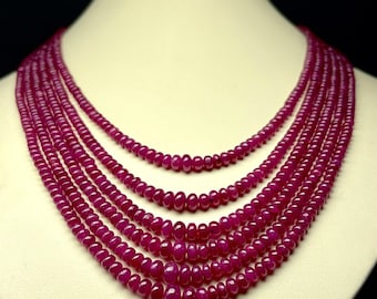 Collar con cuentas de rubí birmano natural: longitud ajustable, hecho a mano.
