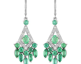Handmade Emerald Drop Earrings: 925 Sterling Silver Dangle Earrings