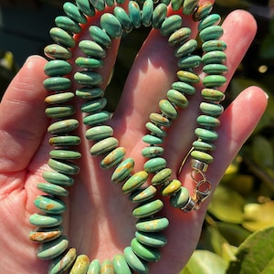 20 Inch Graduated Natural Turquoise Rondelle Necklace Green Turquoise Rondelle Necklace