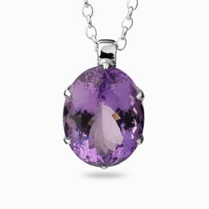 Certified large Amethyst Pendant, AAA Quality Natural Oval Amethyst Pendant, 92.5 Sterling Silver Pendant, Himalayan Amethyst