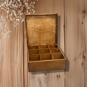 Painted Wooden Tea box- jewellery organiser. 9 compartment. Birthday Idea. Any Occasions Gift. Tea Organiser. Mum's Tea Box. image 1