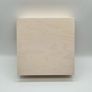 May include: A square piece of wood painted white. The wood has a natural grain pattern. The paint is a solid white colour with one coat of paint.