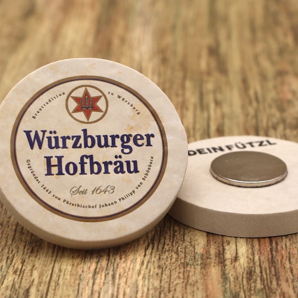 Würzburger Hofbräu - Kühlschrankmagnet aus Stein 48mm, 100% Made in Bavaria, Magnet aus Stein, die Geschenkidee, Würzburg