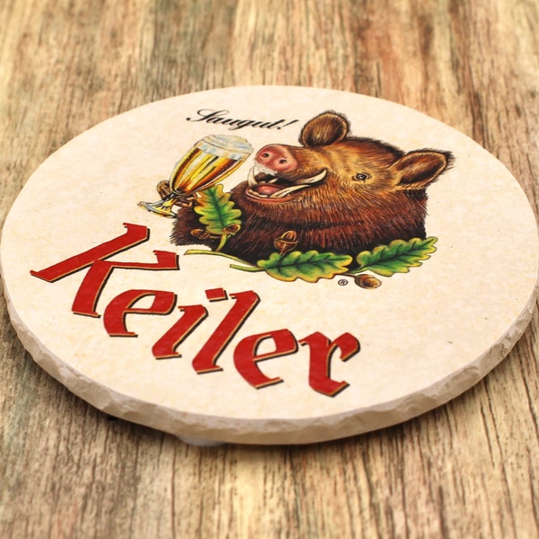 Keiler Bier - Untersetzer aus Naturstein - 100% handmade in Bavaria, Glasuntersetzer, Bierdeckel aus Stein, Würzburg