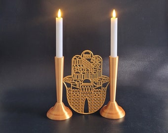 Classic Candle Holders (Candlestick) With Hamsa Ornament STL print model | 3D Print Model - Digital Download, Commercial License