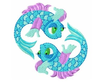 Pisces Machine Embroidery Design 4x4 Pes, Hus, Jef, Dst, Exp, Jef, Vip, Vp3, Xxx, Sew, Art