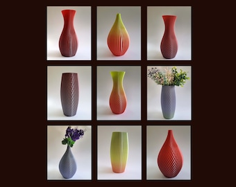 Pack of 9 Different Geometric Vases (Vase Mode) - STL print models | 3D Print Model - Digital Download, Commercial License