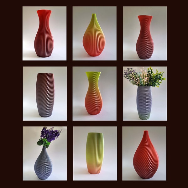 Pack of 9 Different Geometric Vases (Vase Mode) - STL print models | 3D Print Model - Digital Download, Commercial License