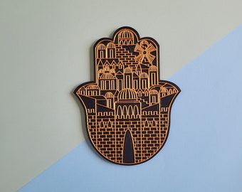 Jerusalem of Gold Hamsa Wall Hanging 3D Print STL/SVG Files | 3D Print Model and Laser Cut file - Digital Download, Commercial License