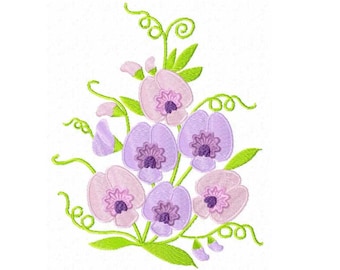 Sweet Pea Flowers Machine Embroidery Design Pes, Hus, Jef, Dst, Exp, Jef, Vip, Vp3, Xxx, Sew, Shv, Art