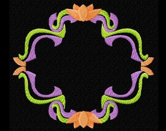 Ribbons and Lotus Frames 2 Machine Embroidery Designs 5x7 Pes, Hus, Jef, Dst, Exp, Jef, Vip, Vp3, Xxx, Sew, Art