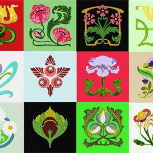 Art Nouveau - Quilt Blocks Machine Embroidery Design 4x4 Pes, Hus, Jef, Dst, Exp, Jef, Vip, Vp3, Xxx, Sew, Shv, Art