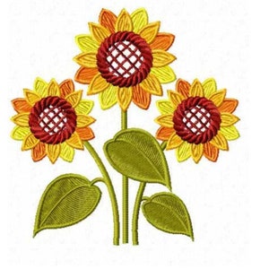 Sunflowers Machine Embroidery Design Pes, Hus, Jef, Dst, Exp, Jef, Vip, Vp3, Xxx, Sew, Shv, Art