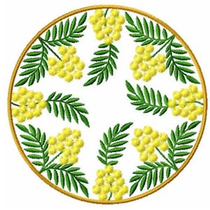 Mimosa Flowers Circle Ornament Machine embroidery design Pes, Hus, Jef, Dst, Exp, Jef, Vip, Vp3, Xxx, Sew, Shv, Art