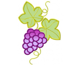 Grape Wine Applique Machine embroidery design  5x7 Pes, Hus, Jef, Dst, Exp, Jef, Vip, Vp3, Xxx, Sew, Shv, Art