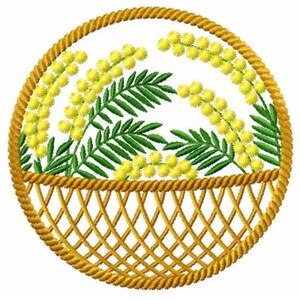 Mimosa Flowers Basket Ornament Machine embroidery design Pes, Hus, Jef, Dst, Exp, Jef, Vip, Vp3, Xxx, Sew, Shv, Art