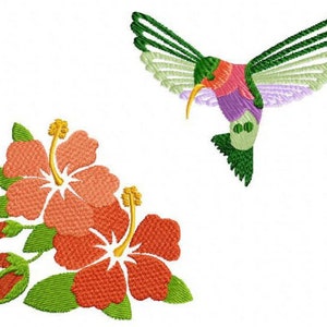 Hummingbird and Hibiscus 4 Machine Embroidery Designs set Pes, Hus, Jef, Dst, Exp, Jef, Vip, Vp3, Xxx, Sew, Art