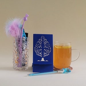 Foldable Phone Holder with Tree and Sun ornament 3D Print STL file | Commercial License Included