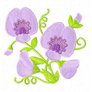 Sweet Pea Flowers Machine Embroidery Design Pes, Hus, Jef, Dst, Exp, Jef, Vip, Vp3, Xxx, Sew, Shv, Art