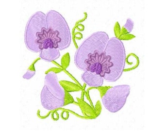 Sweet Pea Flowers Machine Embroidery Design Pes, Hus, Jef, Dst, Exp, Jef, Vip, Vp3, Xxx, Sew, Shv, Art