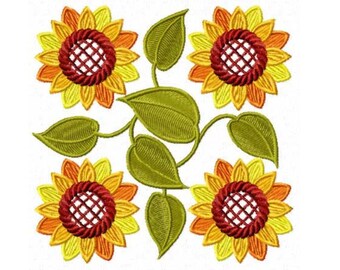 Sunflowers Square Machine Embroidery Design Pes, Hus, Jef, Dst, Exp, Jef, Vip, Vp3, Xxx, Sew, Art