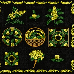 Mimosa Flowers Ornaments 11 Machine embroidery designs set Pes, Hus, Jef, Dst, Exp, Jef, Vip, Vp3, Xxx, Sew, Shv, Art