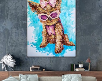 Yorkie Dog Oil Painting: Funny Pop Art Pet Portrait