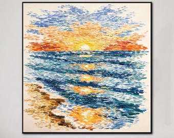 Large Original Artwork Sunset Painting Beach Painting Seascape Paintings on Canvas Abstract Artwork Home Decor Wall Art Framed Abstract