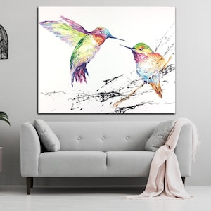 Colorful Hummingbird Painting – Textured Bird Wall Art