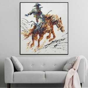 Cowboy on Horse Painting – Textured Wild West Wall Art