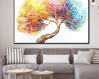 Large Abstract Tree of Life Painting: Colorful Acrylic Wall Decor