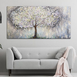 Large Snowy Tree Painting on Canvas: Abstract Impasto Art