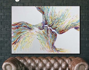 Extra Large Kissing Couple Painting: Modern Abstract Art on Canvas