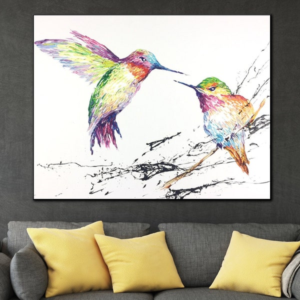 Original Kunst Große Kolibri Malerei Vogel Abstrakte Ölgemälde Kolibri Gemälde Auf Leinwand Natur Malerei Waschküche Kunst Wohnkultur