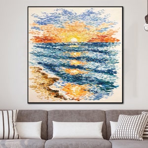 Vivid Ocean Sunset Abstract Canvas Painting | Colorful Modern Seascape Art