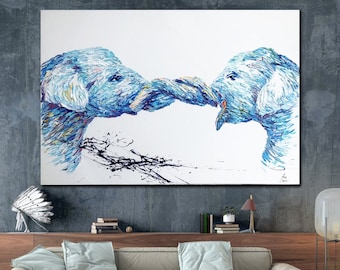 Extra Large Elephant Wall Art Oil Paintings On Canvas Couple Of Elephant Modern Wall Art Original Artwork Framed Art Elephant Abstract Art