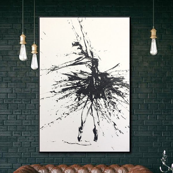 Original Abstract Black And White Ballerina Paintings On Canvas Oil Painting Abstract Dancer Fine Art Modern Wall Decor for Living Room