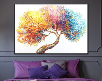 Oversize Abstract Painting Colorful Wall Art Tree Paintings on Canvas Modern Wall Art Canvas Kitchen Wall Decor Home Decor Wall Art Texture