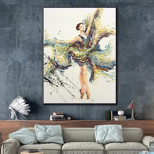 Abstract Ballerina Painting: Textured Acrylic Impasto Art 28&quot;x20&quot;