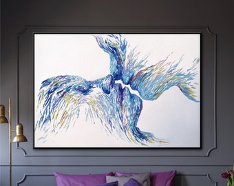 Textured Kiss Painting: Extra Large Abstract Couple Canvas Art
