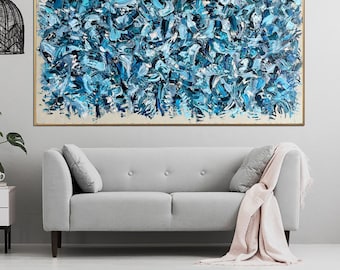 Blue Art On Canvas Abstract Original Impasto Painting