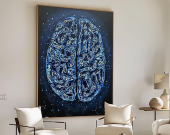 Brain anatomy art, neurology medical painting, modern artwork, doctor gift