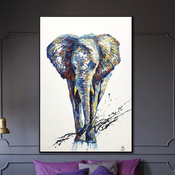 Original Abstract Elephant Paintings On Canvas Wild Animal Painting Nature Wall Art Modern Textured Artwork for Living Room Wall Decor